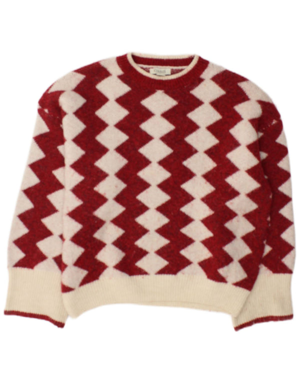 Oasis Womens Oversized Crew Neck Jumper Sweater UK 10 Small Red Geometric