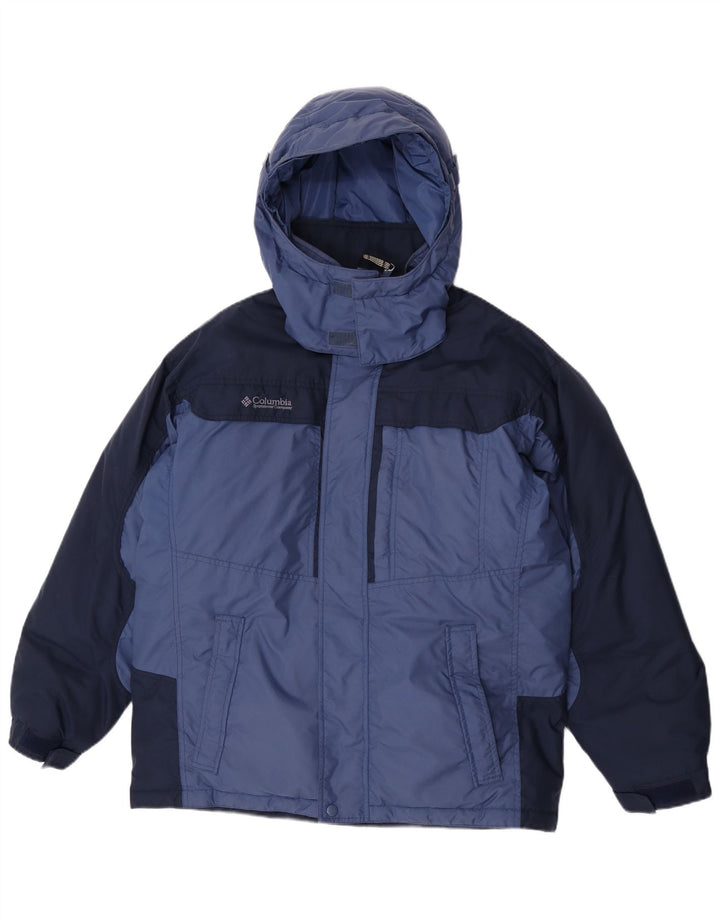 Columbia Boys Hætte Skijakke 13-14 år Blå Colourblock Nylon