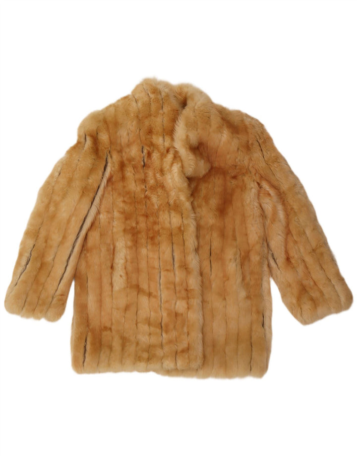 Vintage Dame imiteret Pels Overfrakke UK 14 Medium Beige Classic