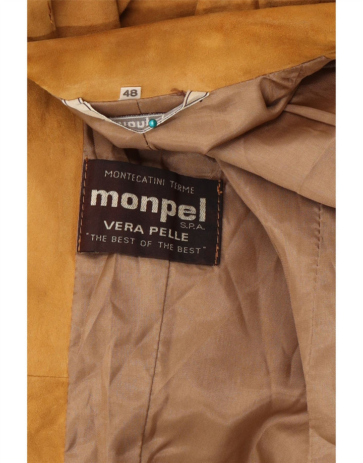Monpel Dame 2-knaps Ruskind Blazer Jacket IT 48 XL Beige Læder