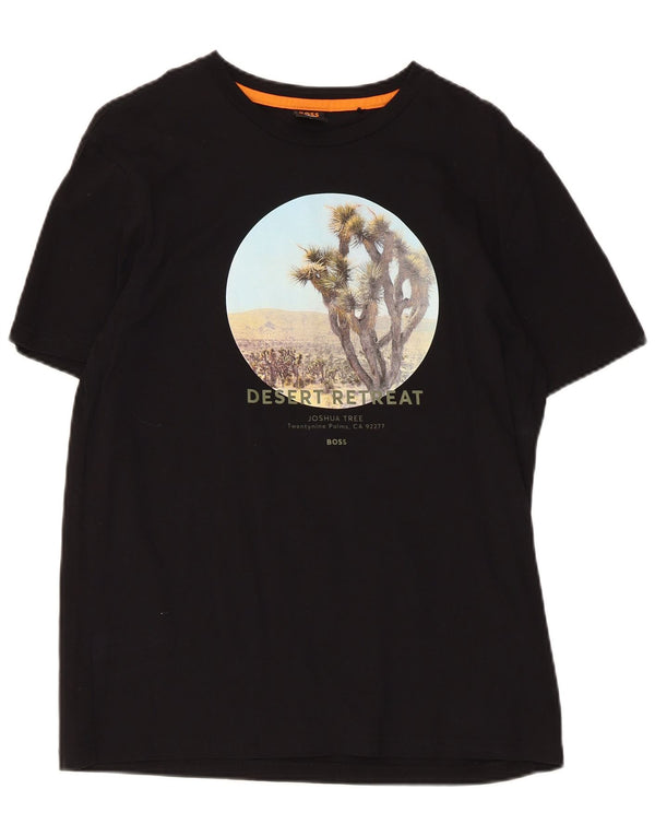 Hugo Boss Herre grafisk T-shirt Top Medium Sort Bomuld