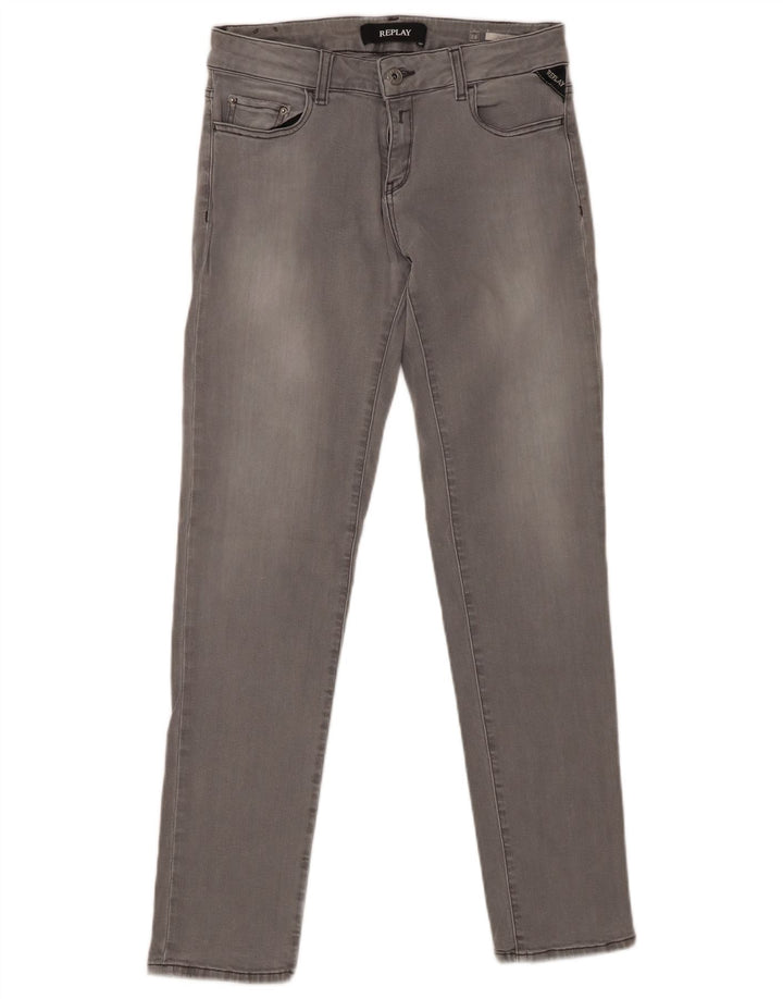 REPLAY Dame Slim Jeans W28 L30 Grå Bomuld