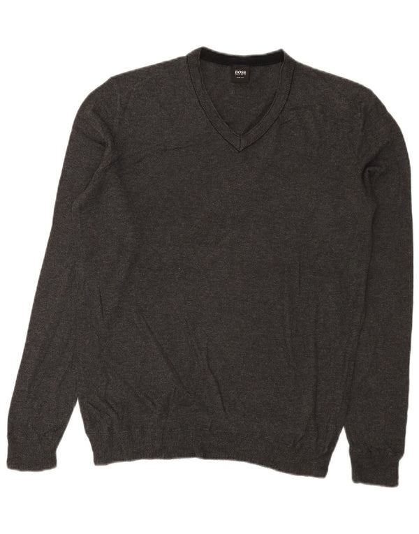 Hugo Boss Herre Slim Fit V-hals sweater Medium Grå Bomuld