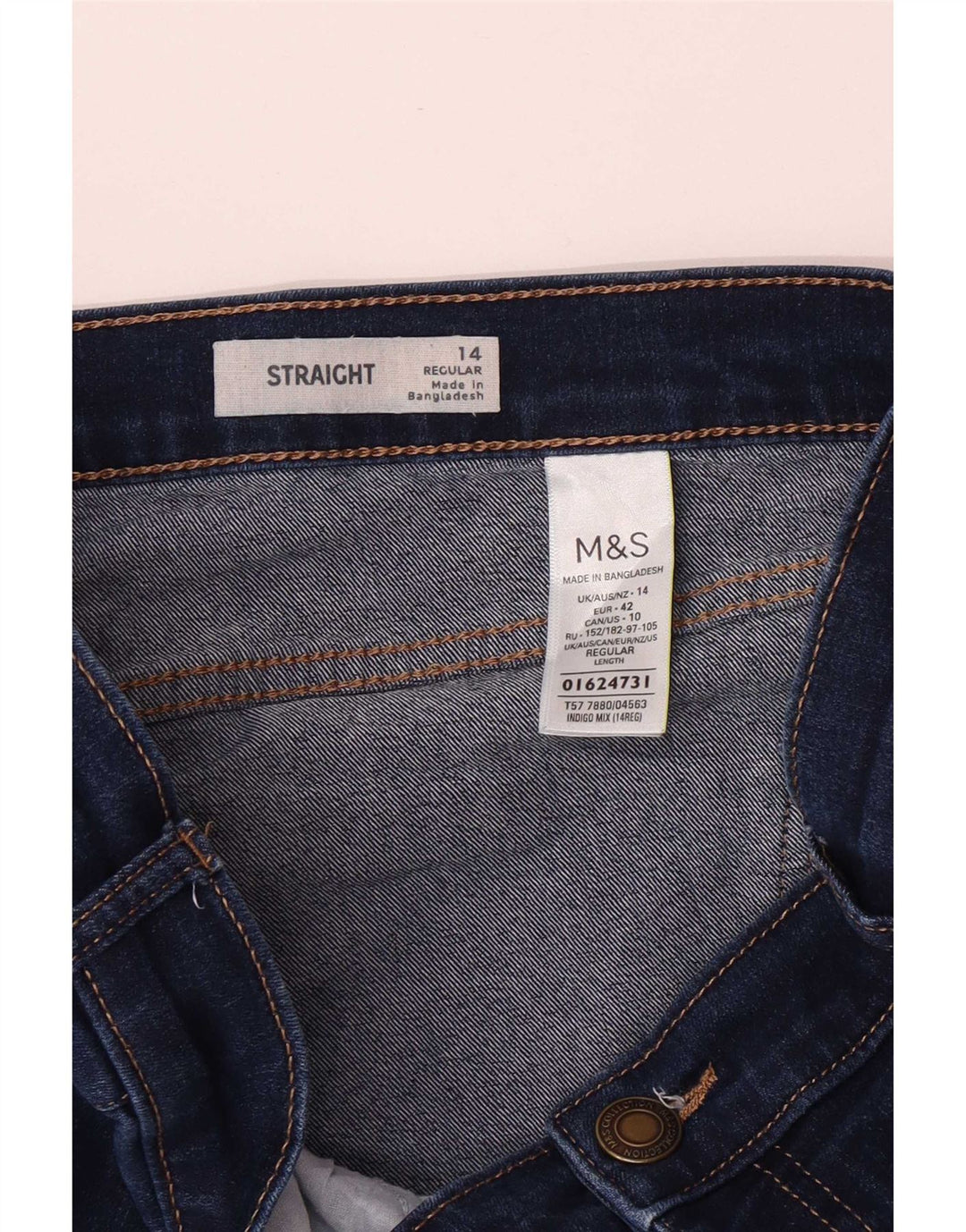 Marks & Spencer Dame Straight Jeans UK 14 Medium W30 L29 Marineblå Bomuld