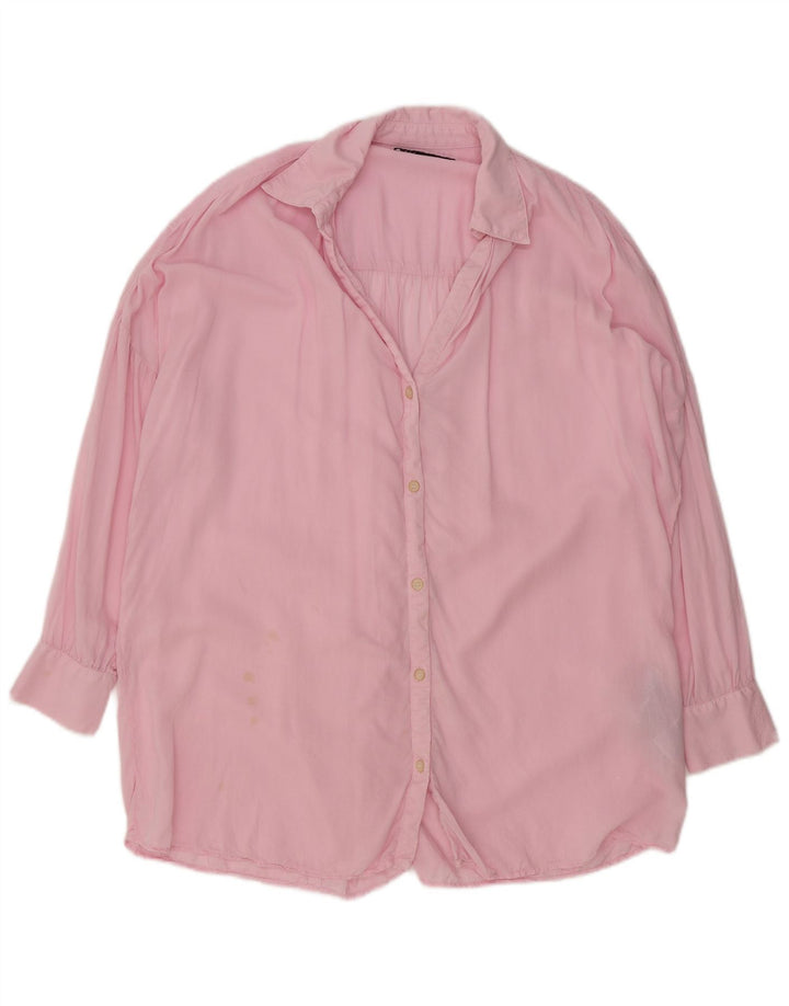 Zara Oversized skjorte til kvinder UK 6 XS Pink Lyocell