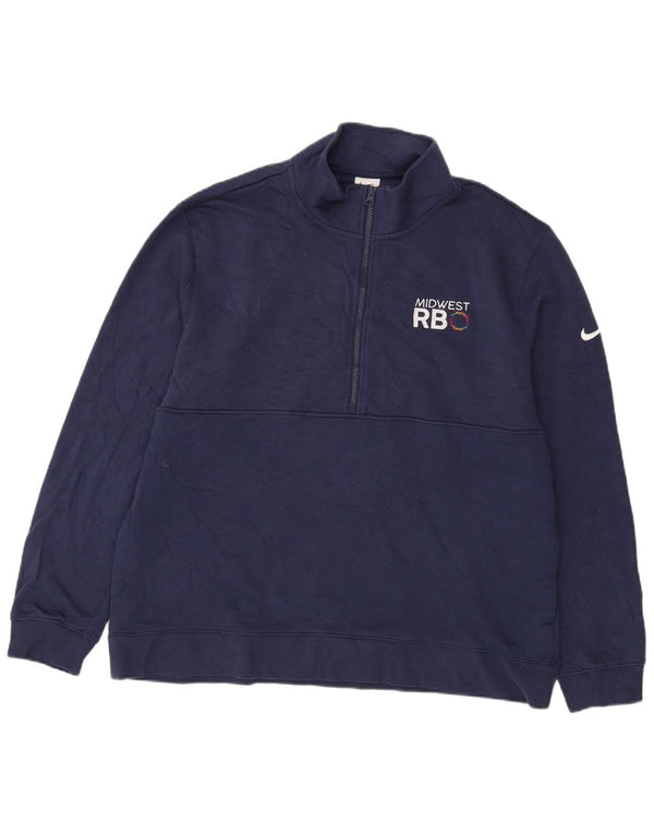 Nike Herre grafisk sweatshirt med lynlåshals 2XL marineblå bomuld