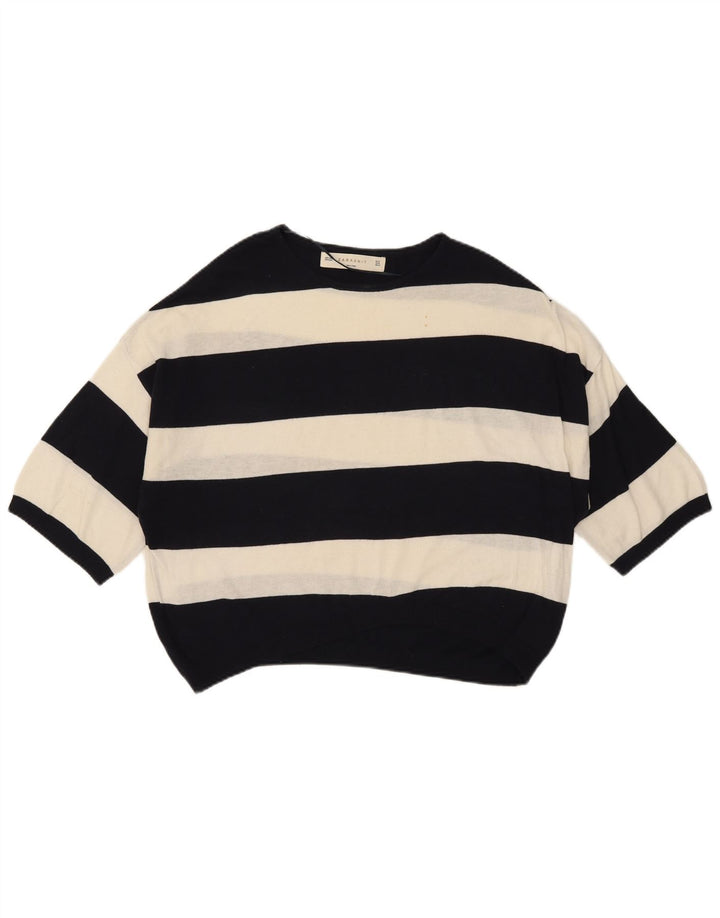 Zara Dame Oversized 1/2 ærmet bluse Top UK 12 Mellem hvid stribet
