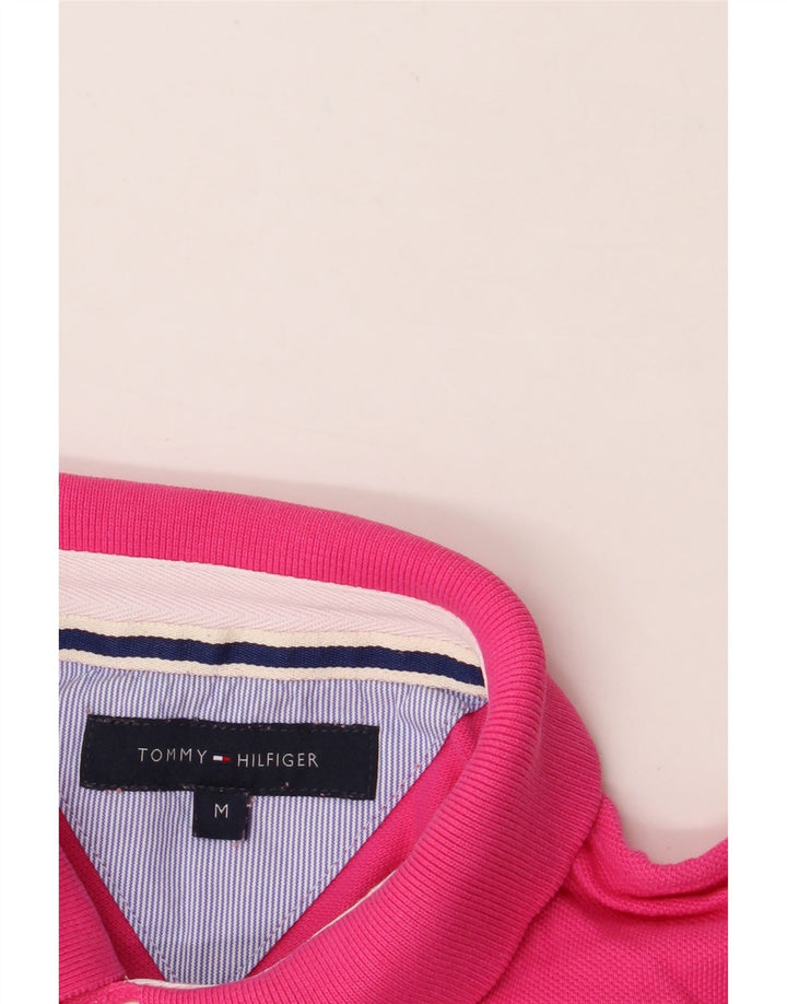 TOMMY HILFIGER Mens Graphic Polo Shirt Medium Pink Cotton Vintage Tommy Hilfiger and Second-Hand Tommy Hilfiger from Messina Hembry 