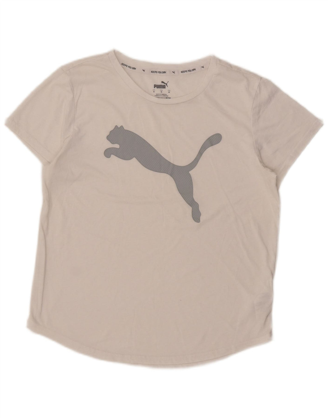 PUMA Grafisk T-Shirt Top UK 14 Medium White Polyester