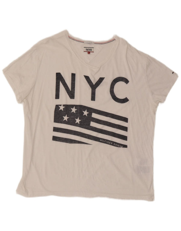Tommy Hilfiger Herre Grafisk T-Shirt Top XL Hvid Bomuld