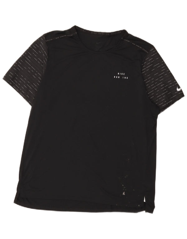 Nike herre Dri Fit T-shirt top XL sort nålestribet polyester