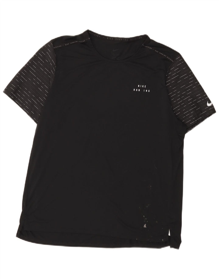 Nike herre Dri Fit T-shirt top XL sort nålestribet polyester