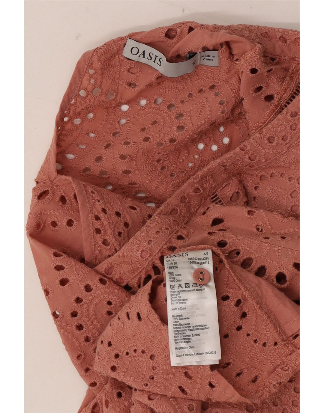 Oasis Damebluse Top UK 12 Medium Pink Paisley Bomuld