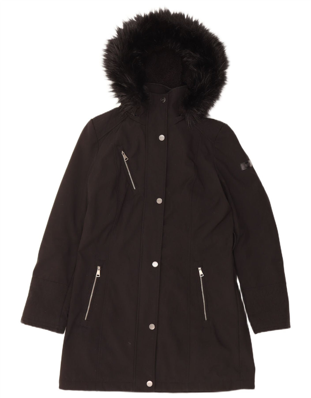 Dkny Dame Hooded Parka Jacket UK 10 Small Black Polyester