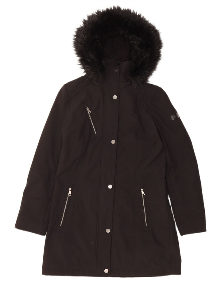Dkny Dame Hooded Parka Jacket UK 10 Small Black Polyester