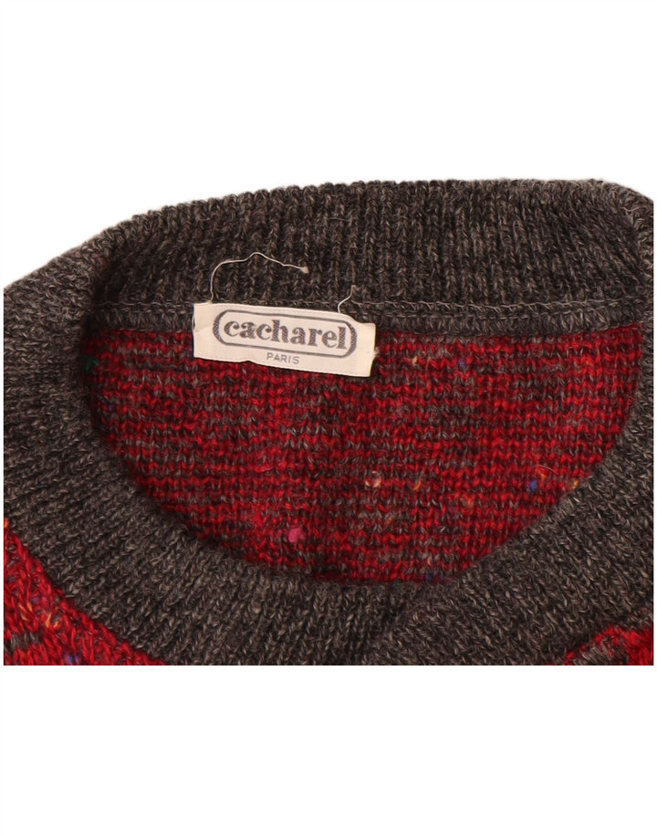 Cacharel Herre Paris Crew Neck Jumper Sweater IT 54 XL Rød Geometrisk Uld