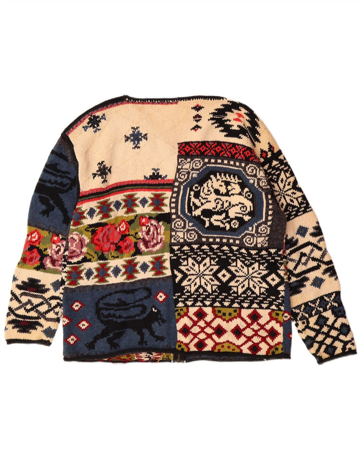 Vintage Kvinders Grafisk Cardigan Sweater UK 10 Small Multicolored Bohemian