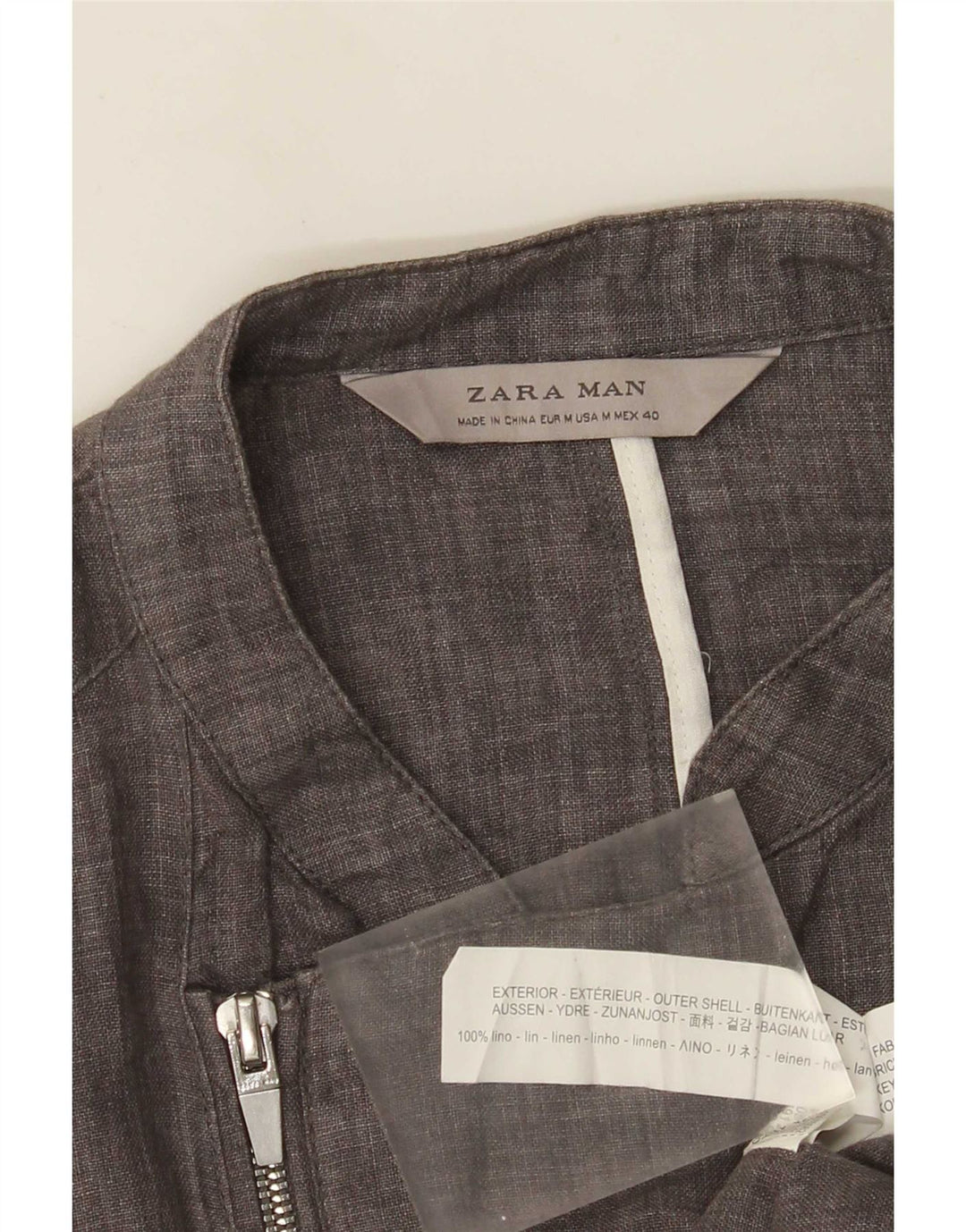 Zara Herre Utility Jacket UK 36 Medium Grey Linen
