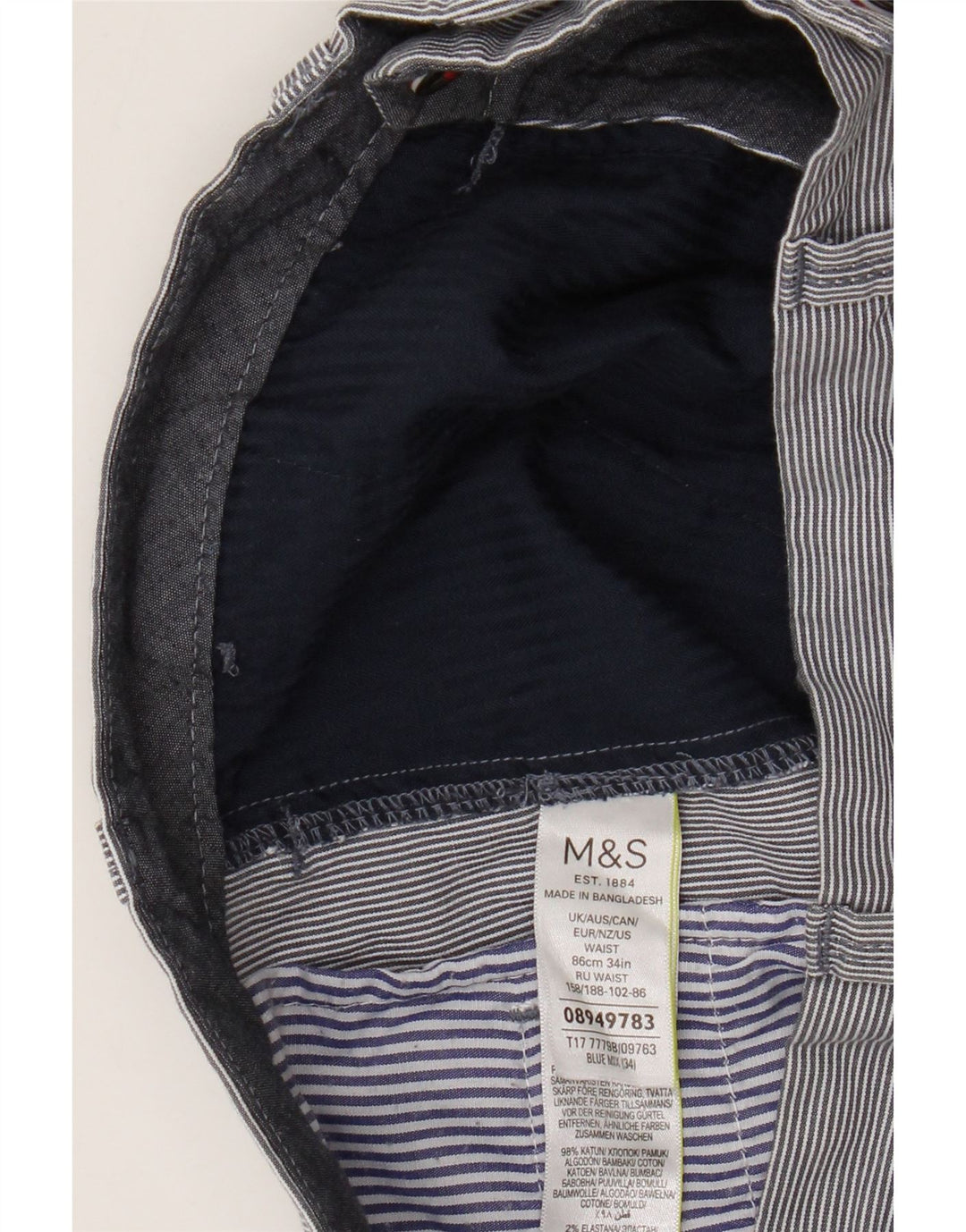 Marks & Spencer Chino Shorts til mænd W34 Large Blue Pinstripe Bomuld