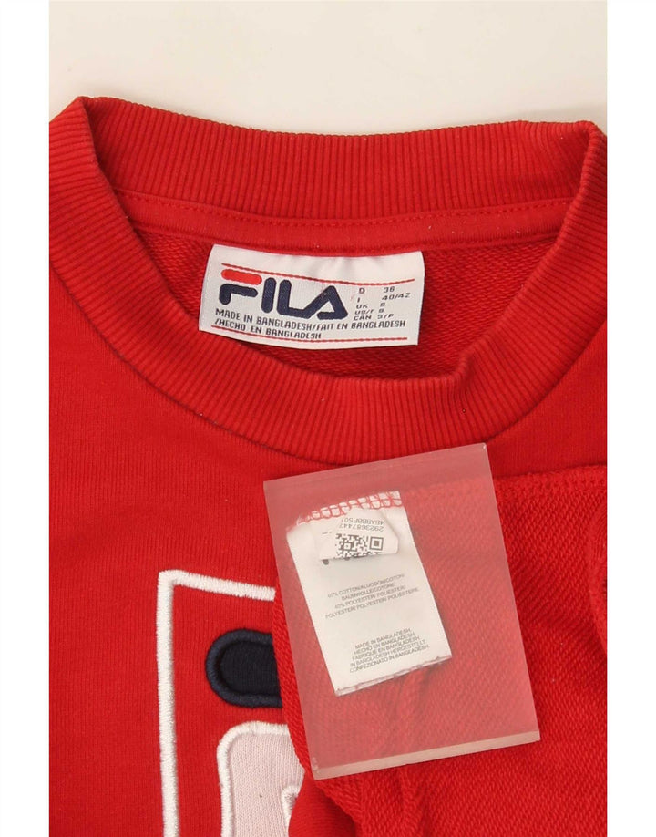 Fila Dame Grafisk Oversized Sweatshirt Jumper UK 10 Lille Rød Bomuld