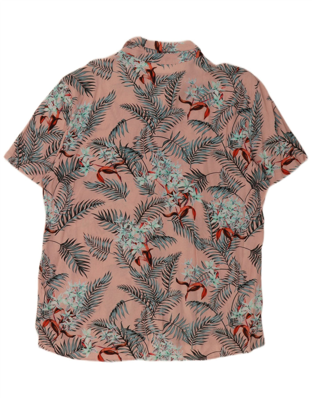 PULL & BEAR Kortærmet herreskjorte XL Pink Floral Viscose Hawaiian