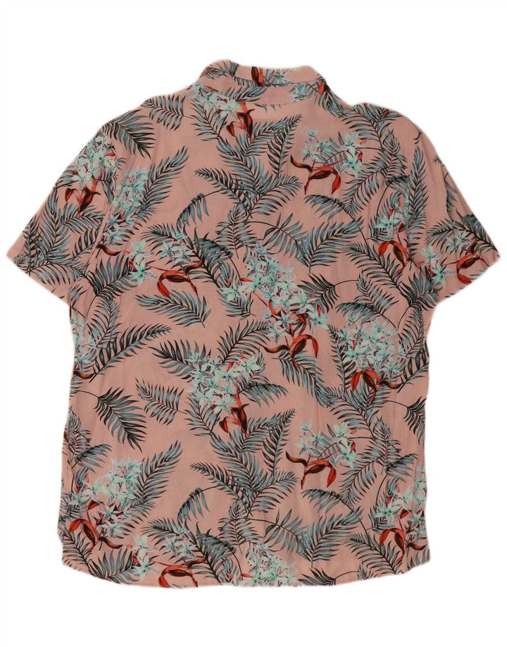 PULL & BEAR Kortærmet herreskjorte XL Pink Floral Viscose Hawaiian