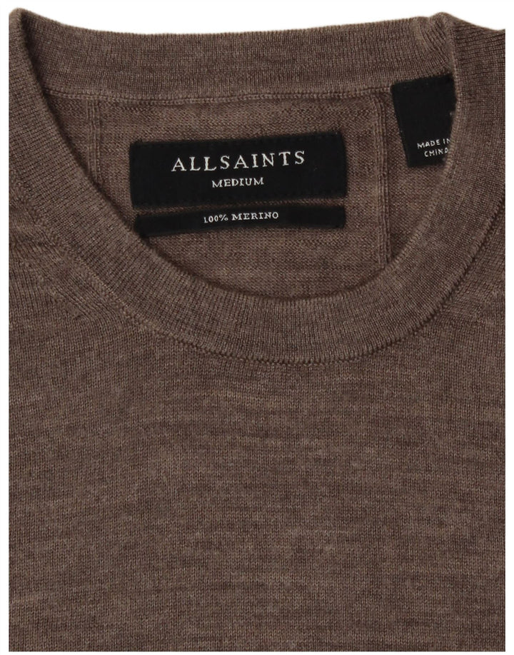 All Saints Herre Crew Neck Jumper Sweater Medium Brun Merino Uld