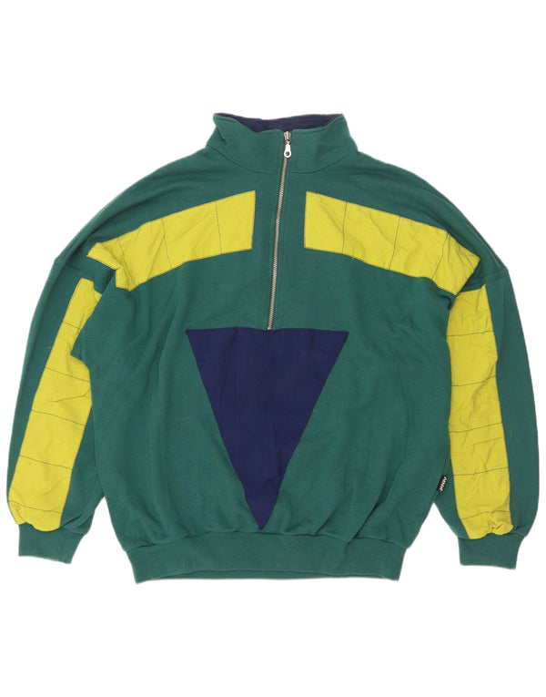 Vintage sweatshirt med lynlås til mænd XL Grøn Colourblock Bomuld