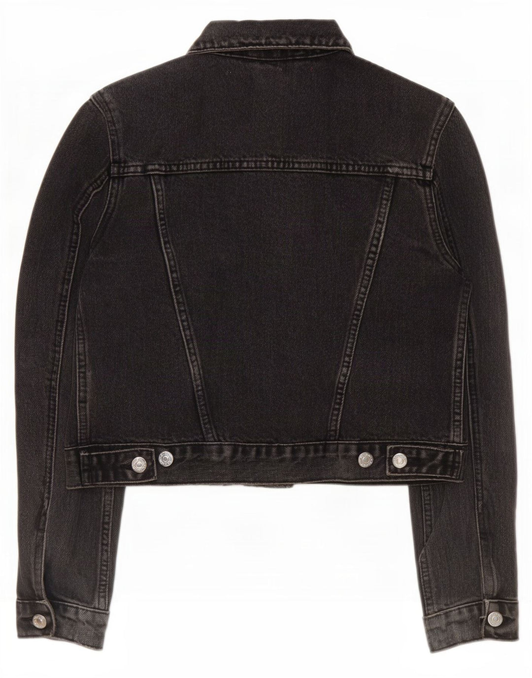 Topshop Dame Crop Denim Jacket UK 8 Small Black Bomuld