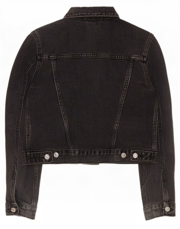 Topshop Dame Crop Denim Jacket UK 8 Small Black Bomuld