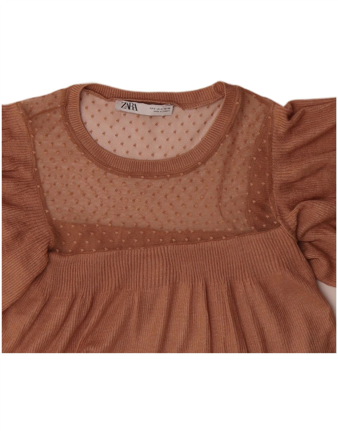 ZARA Womens Crop Knit Bluse Top UK 10 Small Brown