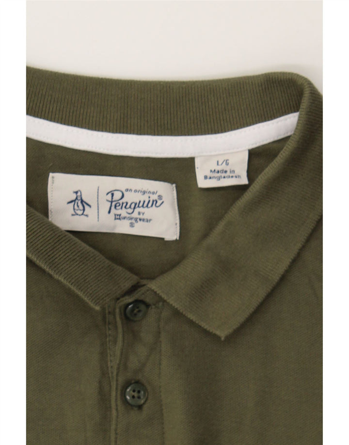 PENGUIN Mens Polo Shirt Large Khaki Cotton Vintage Penguin and Second-Hand Penguin from Messina Hembry 