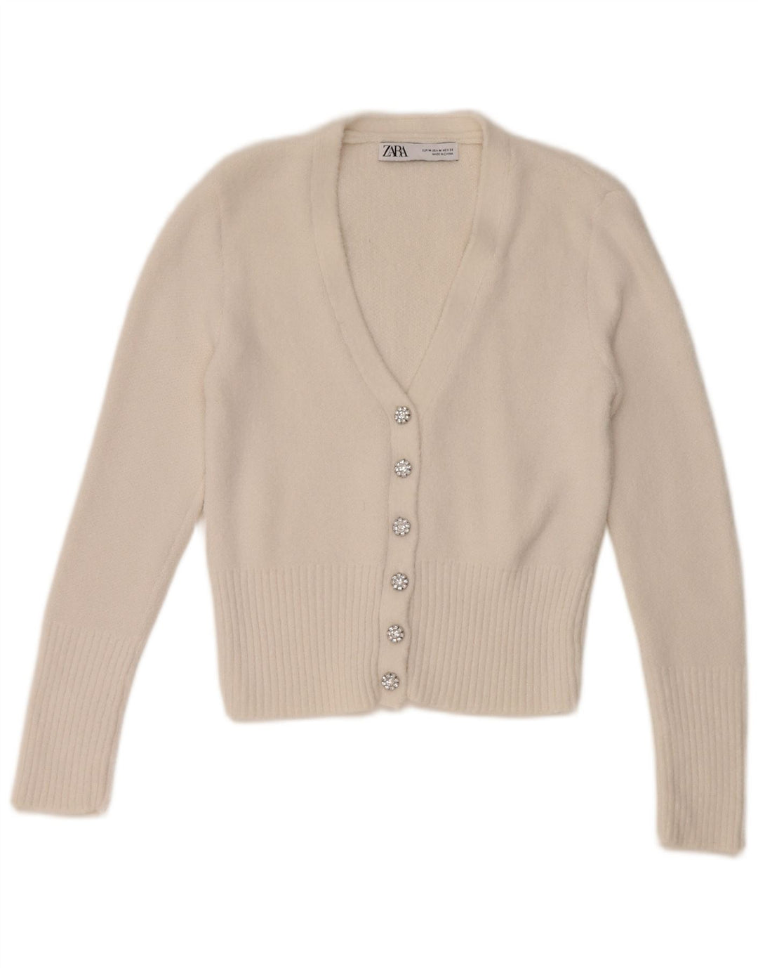 Zara Womens Crop Cardigan Sweater UK 12 Medium White