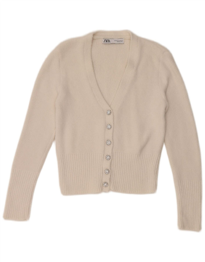 Zara Womens Crop Cardigan Sweater UK 12 Medium White