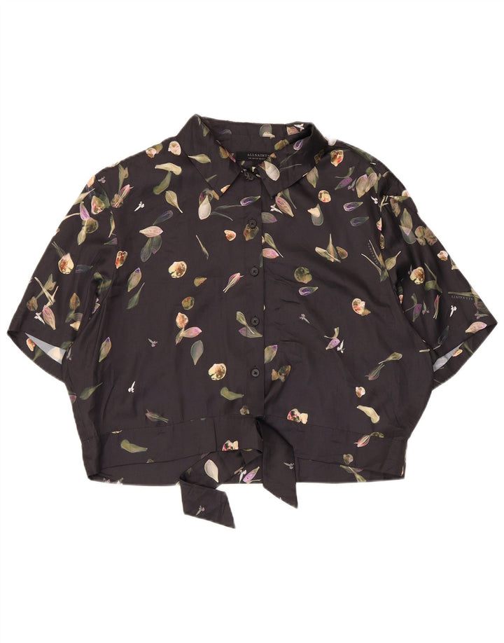 ALL SAINTS Womens Crop Front Tie Shirt Bluse UK 14 Large Black Floral
