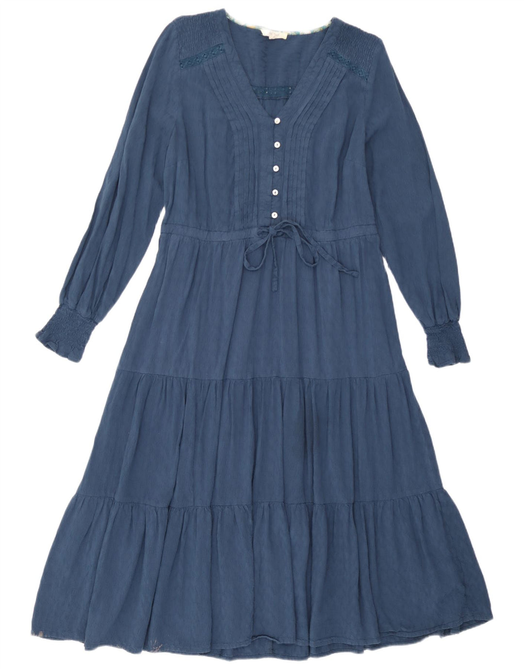 White Stuff Dame Langærmet Tiered Kjole UK 12 Medium Blue Viscose
