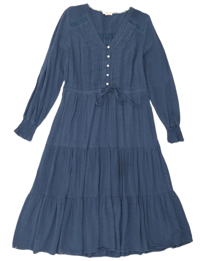 White Stuff Dame Langærmet Tiered Kjole UK 12 Medium Blue Viscose