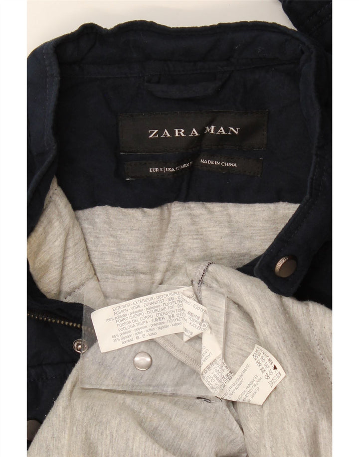 Zara Polstret Herrejakke UK 36 Small Navy Blue Polyester