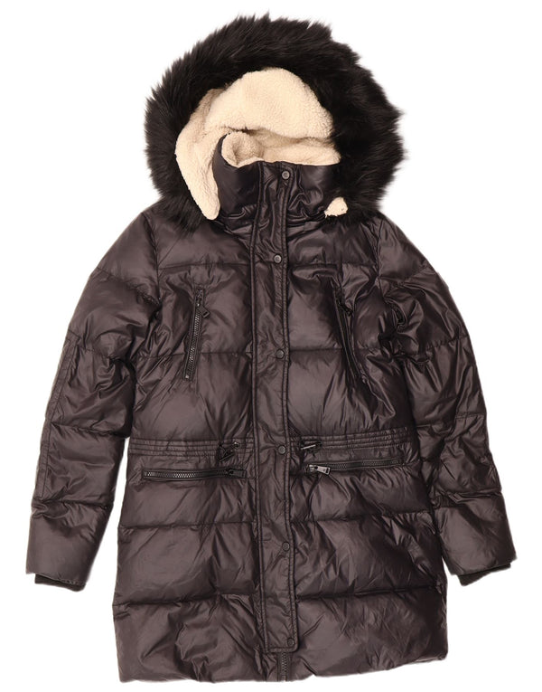 POLO RALPH LAUREN Dame hætte polstret frakke UK 6 XS sort nylon vinter