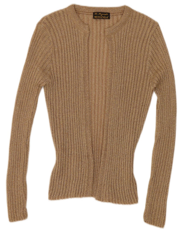 Vintage Dame Open Cardigan Sweater UK 12 Medium Beige Flecked