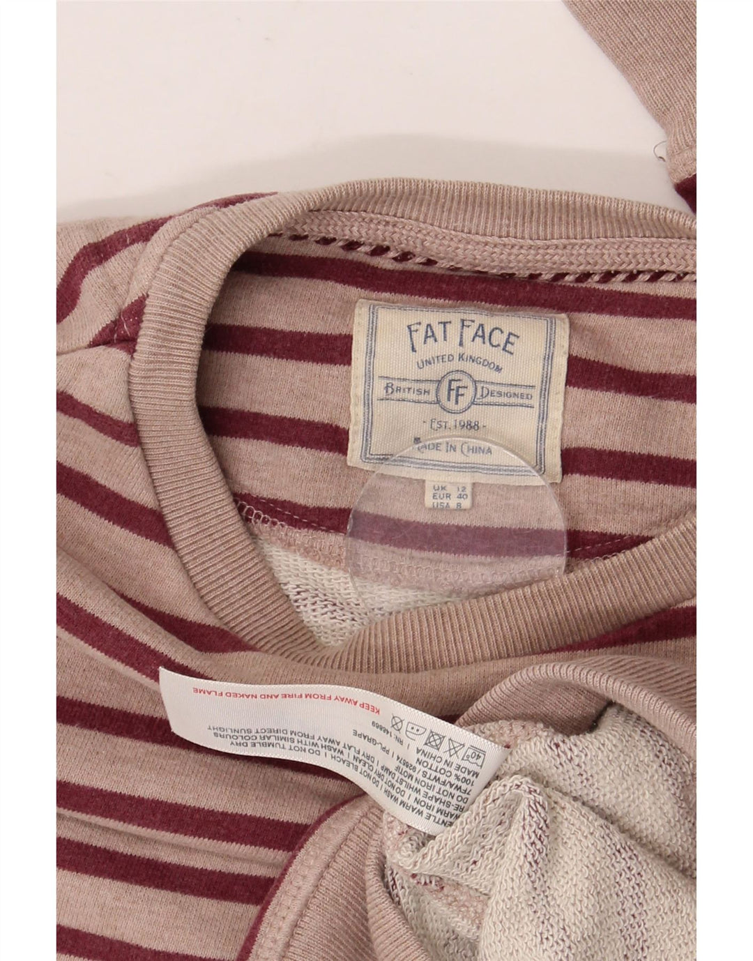 FAT FACE Dame sweatshirt i overstørrelse UK 12 Medium Pink Stribet
