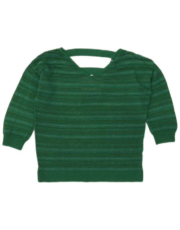 Marella Dame Crop V-hals sweater UK 12 Medium Grøn Stribet