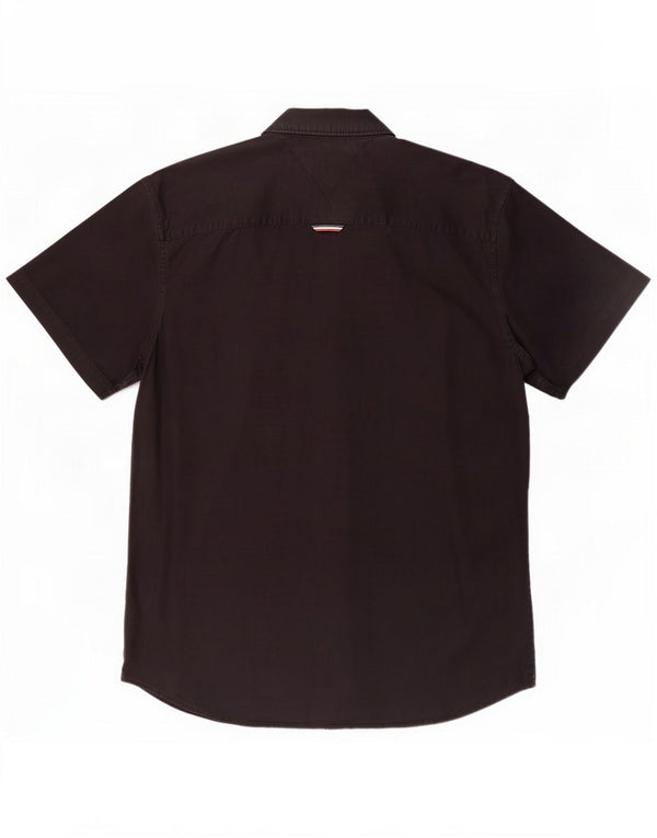 Tommy Hilfiger Mens Short Sleeve Slim Fit Shirt Large Black Cotton