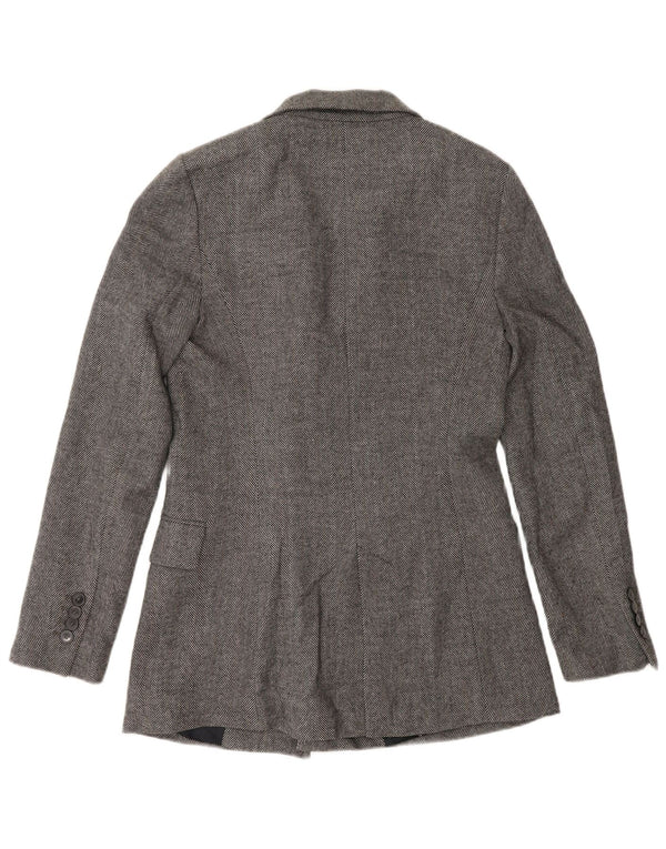 Zara Dame Dobbeltradet Blazer Jacket UK 10 Small Grey Herringbone
