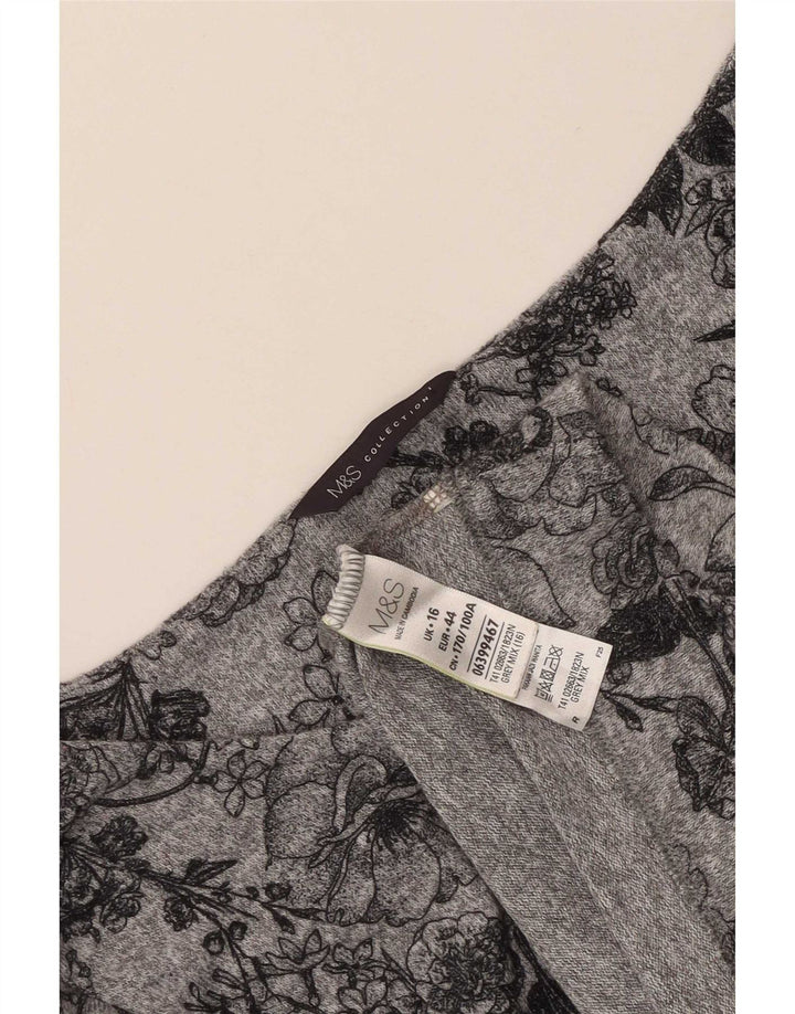 Marks & Spencer Dame Top 3/4 ærmet UK 16 Large Grey Floral Polyester