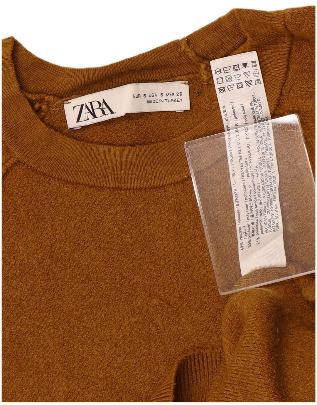 ZARA Womens Crop Oversized Crew Neck sweater UK 10 Small Brown