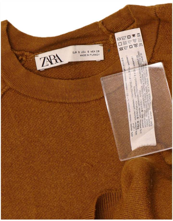 ZARA Womens Crop Oversized Crew Neck sweater UK 10 Small Brown
