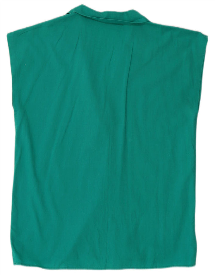 VINTAGE ærmeløs skjortebluse til kvinder UK 12 Medium Turkis