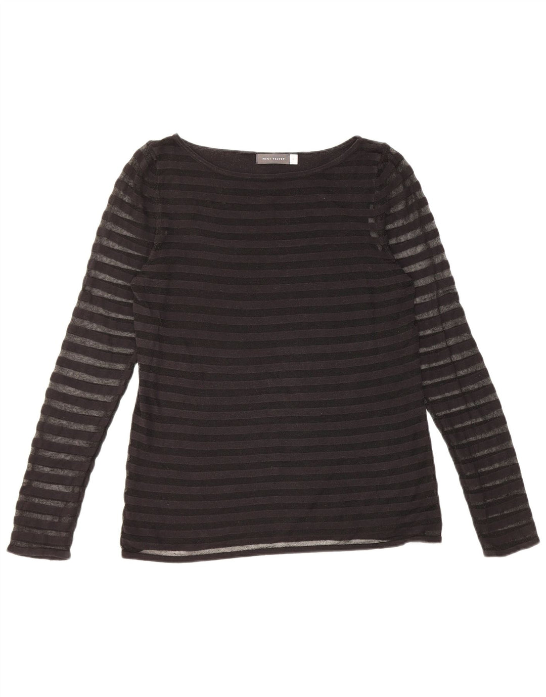 MINT FLØJL Dame Se Through Top Langærmet UK 14 Medium Sort Bomuld