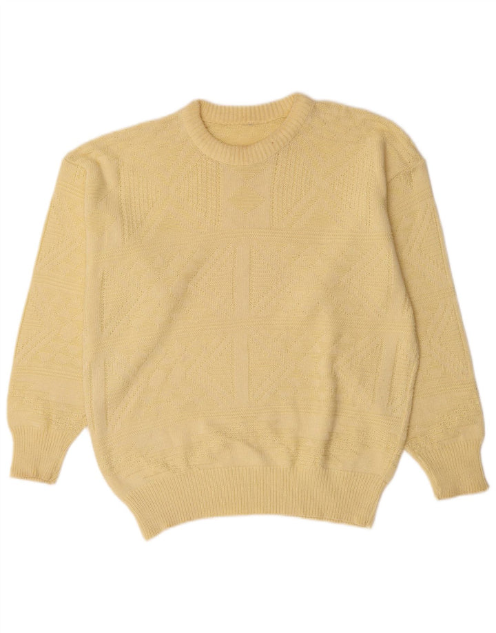 Vintage Herre Boat Neck Jumper Sweater Stor Gul